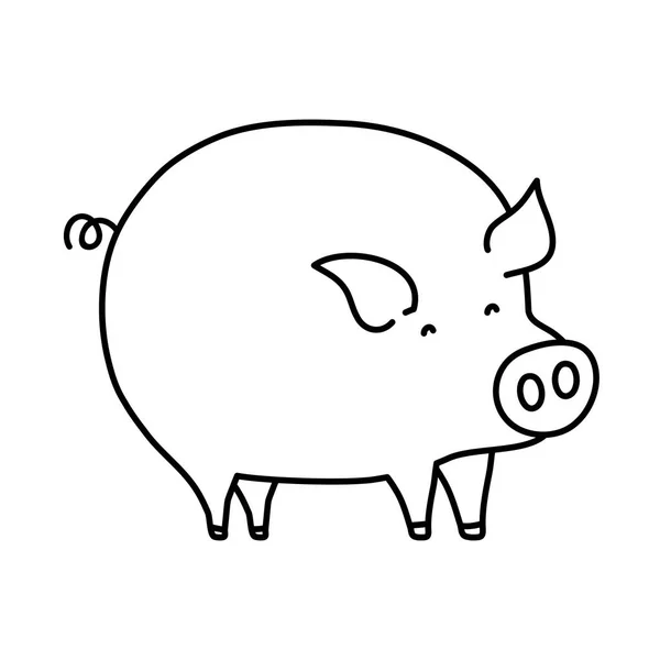 Linie Niedlich Schwein Bauernhof Tier Symbol Vektor Illustration — Stockvektor