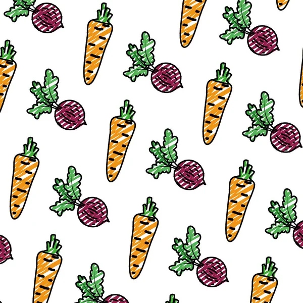 Doodle Gesunde Karotten Und Zwiebeln Gemüse Hintergrund Vektor Illustration — Stockvektor