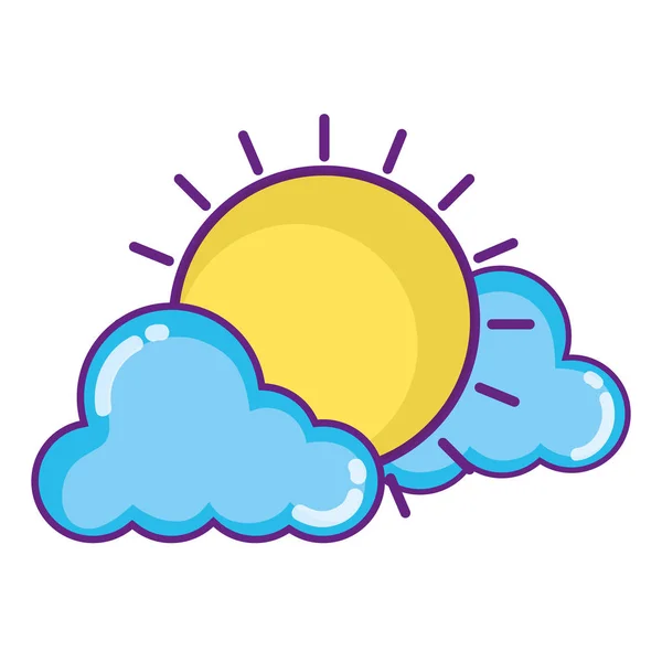 Licht Sonne Mit Flauschigen Wolken Wettervektor Illustration — Stockvektor