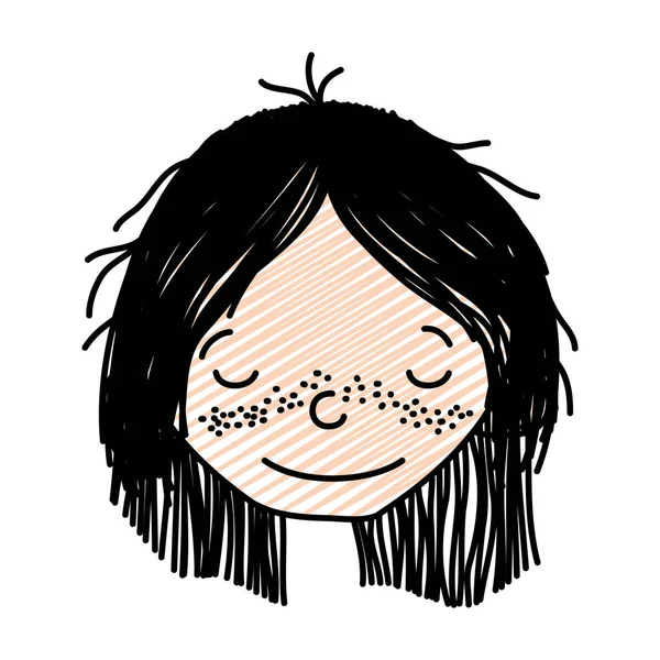 Doodle Šťastná Dívka Hlavu Účes Zavřenýma Očima Vektorové Ilustrace — Stockový vektor