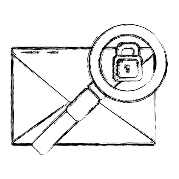 Grunge Mail Message Avec Loupe Illustration Vectorielle Cadenas — Image vectorielle