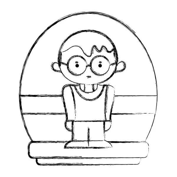 Grunge Uśmiech Chłopiec Ilustracja Wektorowa Projekt Fryzurę Okulary — Wektor stockowy