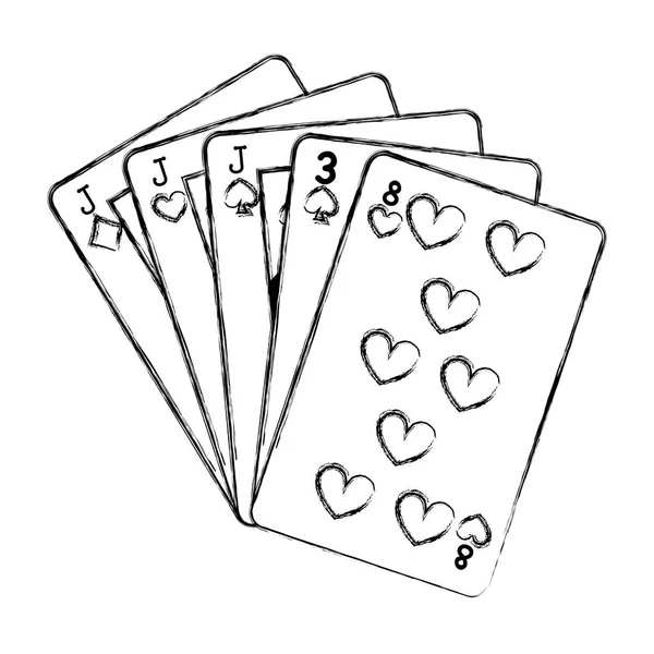 Grunge Tres Tipo Casino Juego Cartas Vector Ilustración — Vector de stock