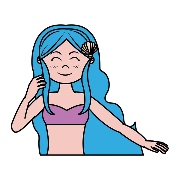 Cor Feliz Sirene Mulher Com Longo Penteado Vetor Ilustração — Vetor de Stock