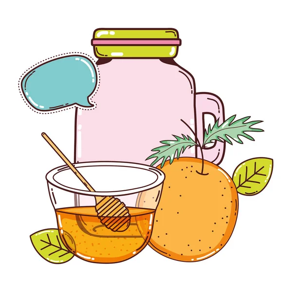 Orangensaft Glas Mit Honig Und Chat Blasenvektorillustration — Stockvektor