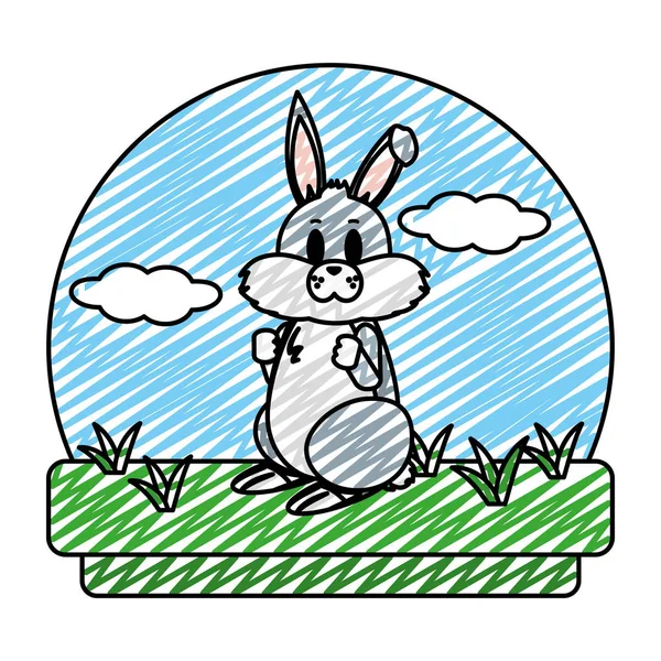 Garabato Lindo Conejo Salvaje Animal Paisaje Vector Ilustración — Vector de stock