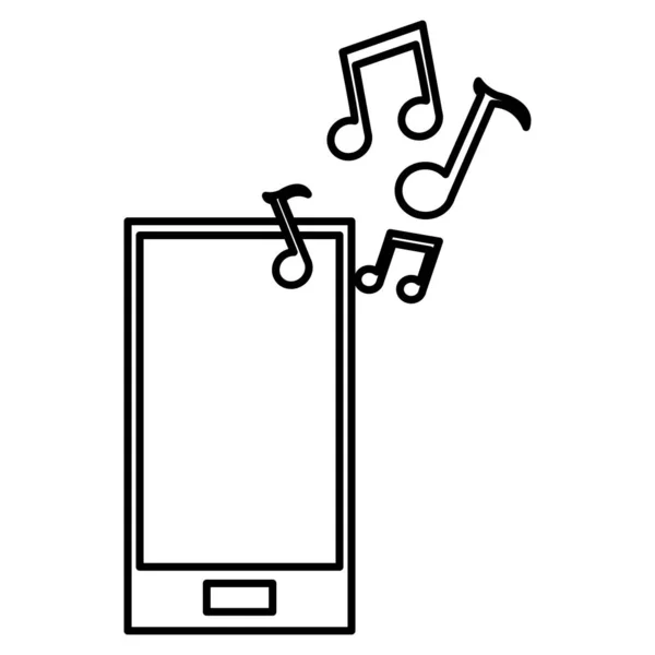 Lijn Elektronische Smartphone Technologie Luisteren Muziek Vectorillustratie — Stockvector