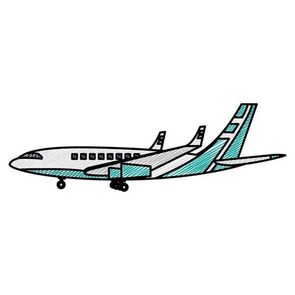 Doodle Side Transporte Viagens Avião Com Janelas Ilustração Vetorial — Vetor de Stock