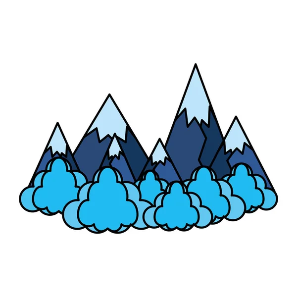 Barva Zaledněné Pohoří Nadýchanými Mraky Krajina Vektorové Ilustrace — Stockový vektor