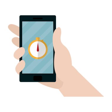 el ile Smartphone teknoloji ve kronometre uygulaması vektör çizim