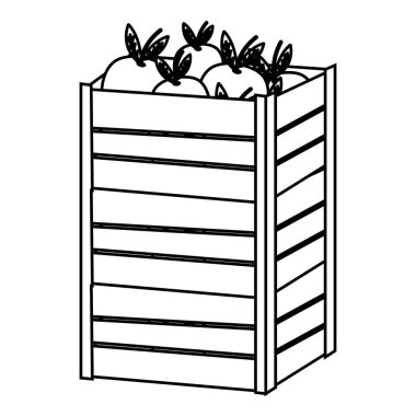 satır patlıcan sebze büyük tahta kutu vektör çizim içinde