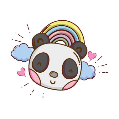 gökkuşağı ve bulutlar erkek panda kafayla illüstrasyon vektör