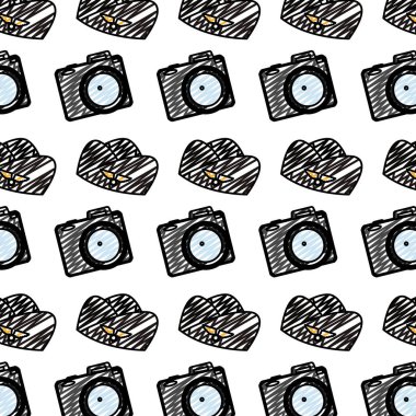 dijital kamera ve hostes şapka arka plan vektör çizim doodle