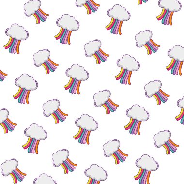 kabarık bulut ve güzel gökkuşağı arka plan vektör çizim