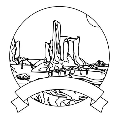 satır çöl palmiye ağacı ve kanyon, Yatay Şerit vektör çizim