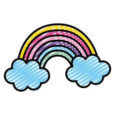 doğa güzellik gökkuşağı ve kabarık bulutlar vektör çizim doodle