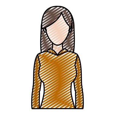 sevimli kadın uzun saçlı ve bluz vektör çizim doodle