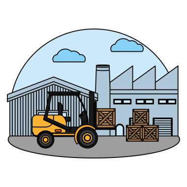 forklift servis ve ahşap kutuları teslim deposuyla vektör çizim renk