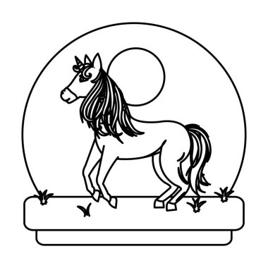 boynuz ve peyzaj vektör çizim içinde saç modeli olan satır güzellik at