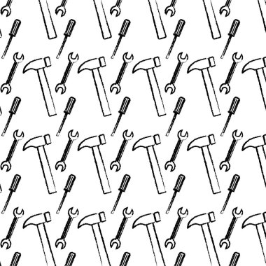 Grunge tornavida ve çekiç ekipman arka plan vektör çizim İngiliz anahtarıyla