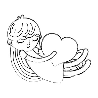 grunge çocuk kız güzel kalp vektör çizim ile uyku