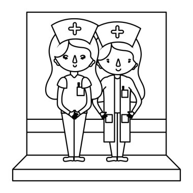 satır kadın hemşire arkadaşlar profesyonel Tekdüzen vektör çizim ile