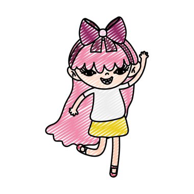 güzel kız çocuğu uzun saç vektör çizim ile doodle