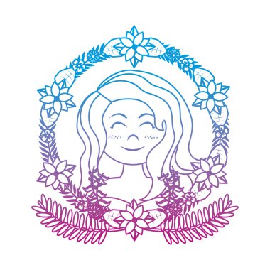 güzel kadın saç modeli dalları ile yaprakları satırı bozulmuş ve çiçekler illüstrasyon vektör