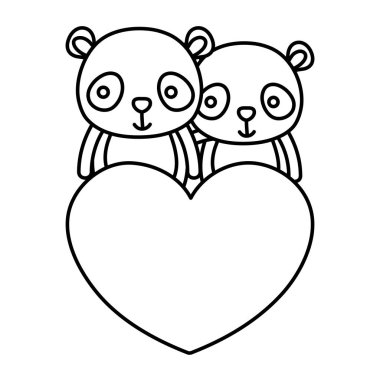 satır çift panda ile birlikte şirin kalp vektör çizim