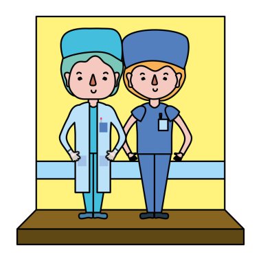 profesyonel erkek doktorlar Tekdüzen vektör çizim ile birlikte renk