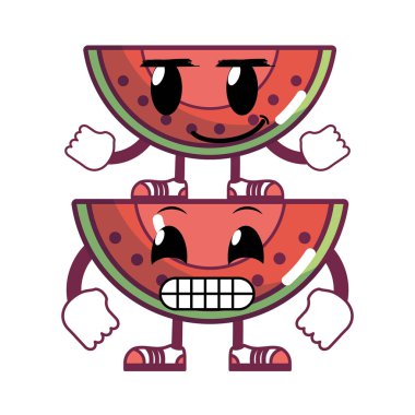 Kawaii kaç dilim waterlon meyve illüstrasyon vektör