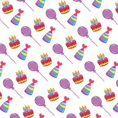 pasta ve şapka ile mumlar arka plan vektör çizim balonlar