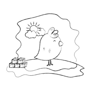 Grunge piliç çiftlik hayvanı saman balya vektör çizim ile