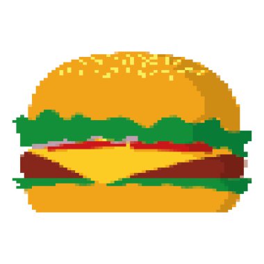 pixelated lezzetli hamburger sağlıksız fastfood vektör çizim