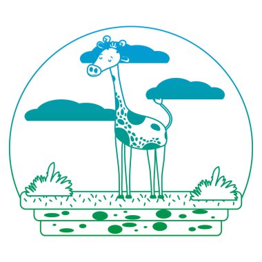 satır güzel zürafa vahşi hayvan manzara vektör çizim içinde bozulmuş