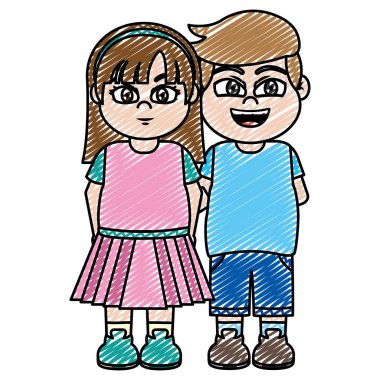 güzel kız doodle ve erkek çocuk arkadaş illüstrasyon vektör