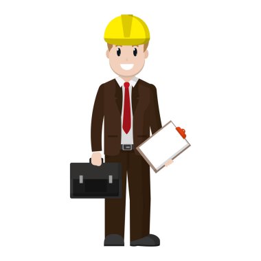 office araçları ve kask koruma vektör çizim ile işadamı