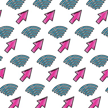 Doodle dijital Wi-Fi bağlantısı ve ok arka plan vektör çizim