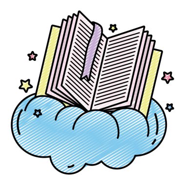 ayırıcı içinde belgili tanımlık bulut ile açık kitap doodle ve yıldız illüstrasyon vektör
