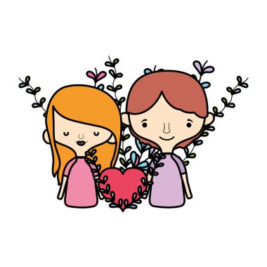 şirin çift renk ve kalp dalları ile vektör çizim bırakır