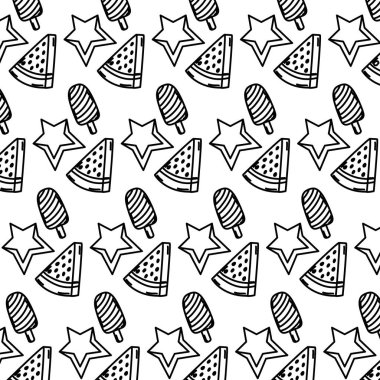 satır karpuz yıldız ve buz lolly arka plan vektör çizim ile