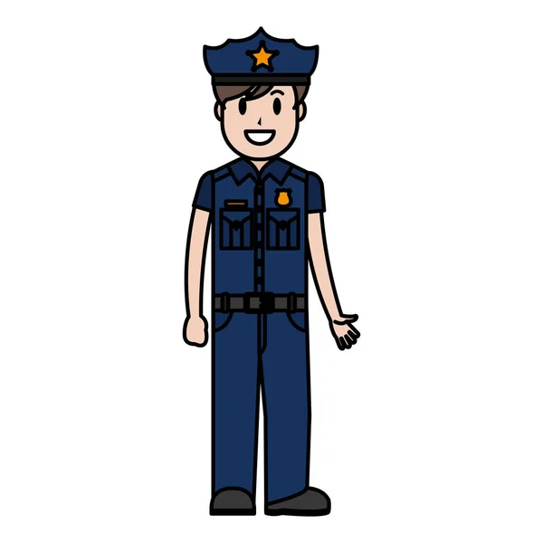 Kleur Politieagent Officer Met Uniform Hoed Ontwerp Vector Illustratie — Stockvector