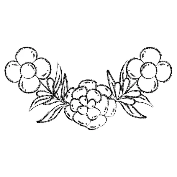 Grunge Branche Feuilles Plantes Avec Des Fleurs Exotiques Vecteur Illustration — Image vectorielle