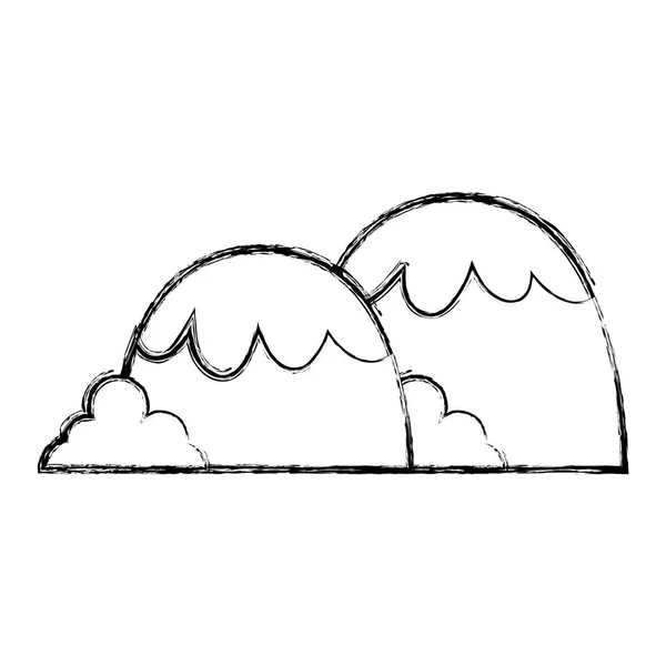 Grunge Mignon Exotique Montagnes Avec Des Buissons Plante Vecteur Illustration — Image vectorielle