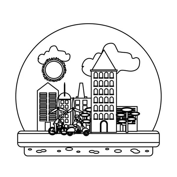 Linha Ecologia Urbano Cidade Natureza Conservação Vetor Ilustração — Vetor de Stock