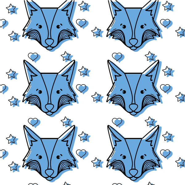 Yıldız Ile Şirin Fox Baş Hayvan Ans Kalpleri Arka Plan — Stok Vektör