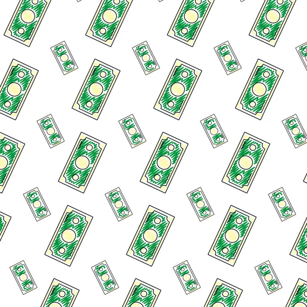 Doodle Dólar Factura Dinero Efectivo Fondo Vector Ilustración — Archivo Imágenes Vectoriales