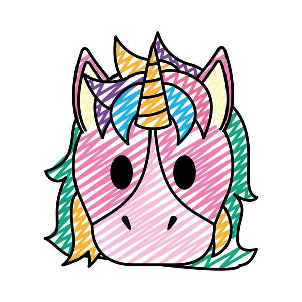 Doodle Nice Unicorn Head Horn Hairstyle Vector Illustration — Stock Vector