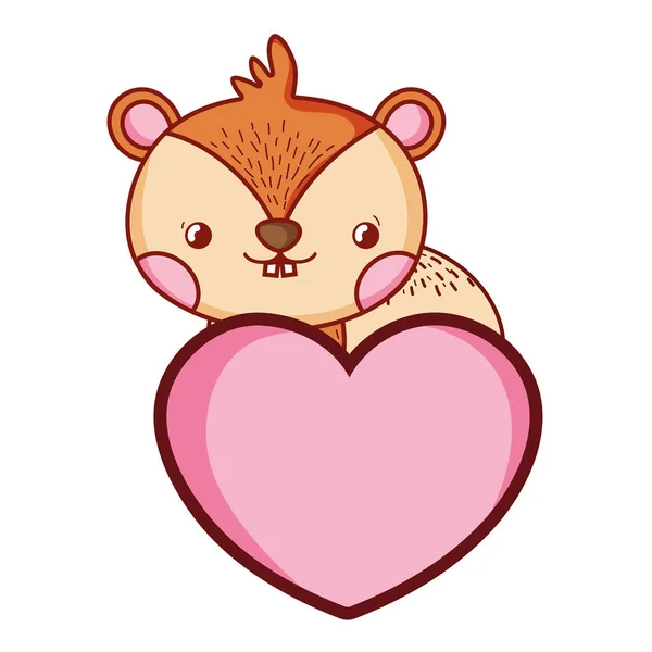 Lindo Ardilla Animal Salvaje Con Ilustración Vector Corazón — Vector de stock