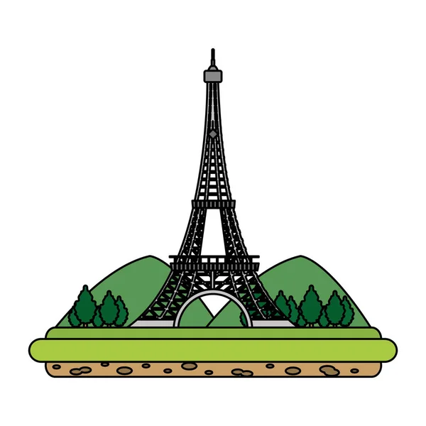 Cor Torre Eiffel Com Montanhas Árvores Paisagem Vetor Ilustração —  Vetores de Stock